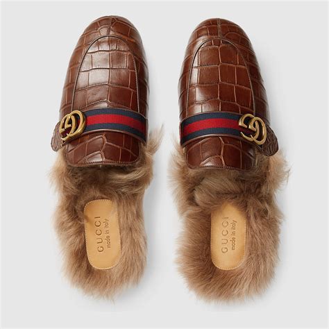 gucci fur slippers outfit|gucci crocodile slippers.